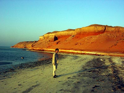 Dr John Stewart standing in front of the beach section at Jebel Barakah (Photograph by Dr Mark Beech)