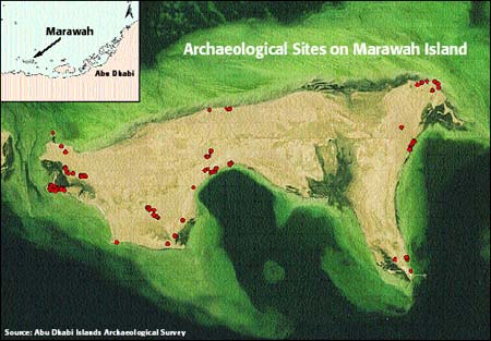 Mapping of archaeological sites on Marawah - April 2002 (Source: ADIAS)