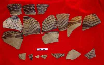 Potsherds from Room 1, prior to the vessel being reconstructed