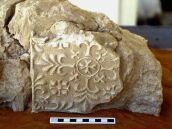 Sir Bani Yas - Decorated plaster tile from the monastery (site SBY9)  (Photograph by Dr Mark Beech)