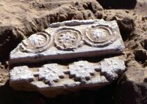 Sir Bani Yas - Decorated plaster panel from the monastery (site SBY9)  (Photograph by Dr Mark Beech)