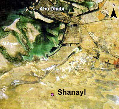 Map showing the location of the archaeological site at Shanayl (Source: ADIAS)